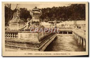 Old Postcard Nimes Jardins De La Fontaine Les Bains Romains