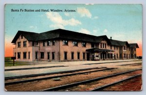 J92/ Winslow Arizona Postcard c1910 Santa Fe Railroad Depot Hotel 6