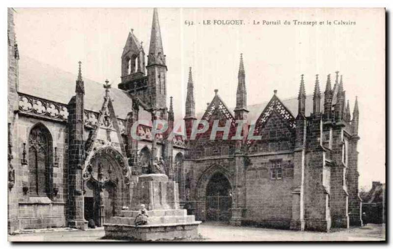 Old Postcard The Transept Folgoet The Portal and Calvary