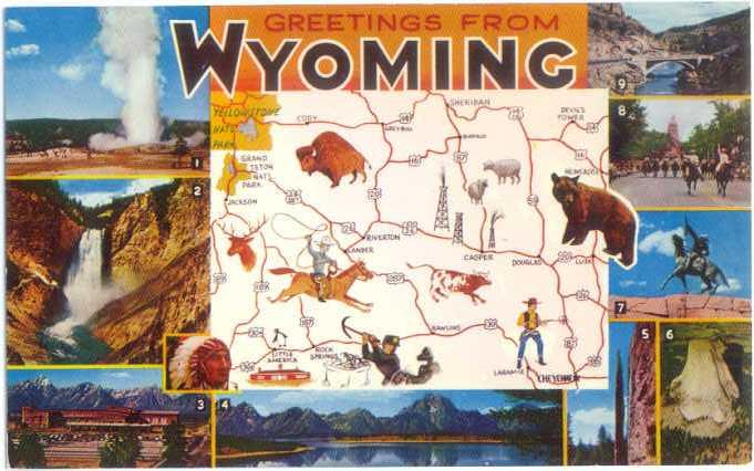 Greetings from Wyoming Map Card, WY