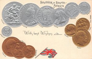 South Africa Flag Greetings Coins embossed coinage postcard C314