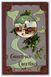 Batavia NJ Postcard Christmas Greetings House Winter Holly Berries 1910 Antique