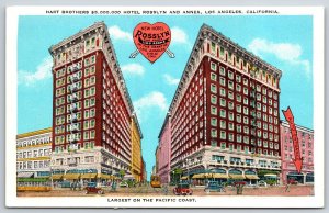 Los Angeles California~Hart Brothers Hotel Rosslyn & Annex~Tichnor Vtg Postcard