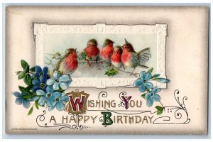 John Winsch Artist Signed Postcard Birthday Song Birds Flowers Embossed c1910's