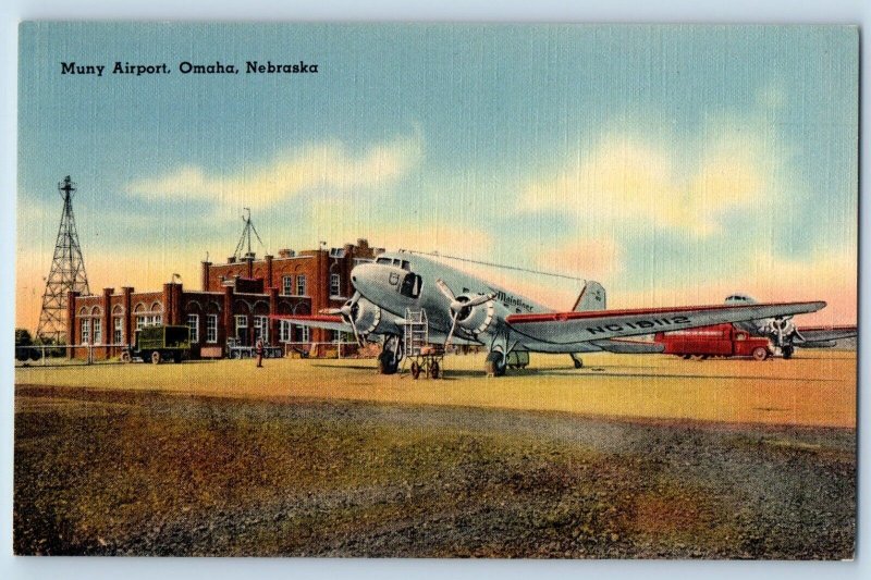 Omaha Nebraska Postcard Muny Airport Plane Municipal Mail c1940 Vintage Antique