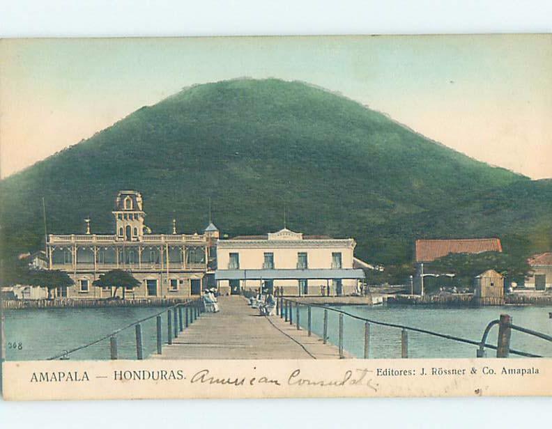 1909 postcard BOARDWALK BY BUILDINGS Amapala Department Of Valle Honduras F5562