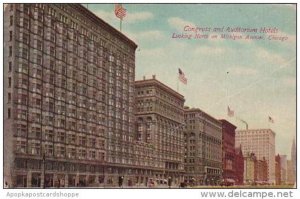 Illinois Chicago Congress And Auditorium Hotels Looking North On Michigan Ave...