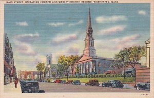 Massachusetts Worcester Main Street Unitarian Church And Wesley Church Beyond