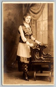 RPPC Well Dressed Pretty Lady  Lawrence Mass  Real Photo  Postcard  c1920