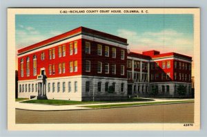 Columbia SC-South Carolina, Richland County Courthouse Linen Postcard 