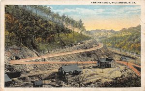 J14/ Williamson West Virginia Postcard c1920s Hair Pin Curve Railroad Mine  118