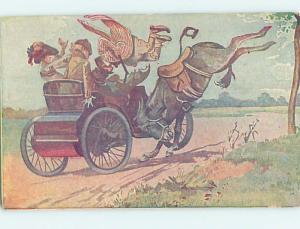 Pre-1907 comic FRUSTRATED HORSE RAMS HIS RIVAL - AN EARLY AUTOMOBILE CAR HQ8475