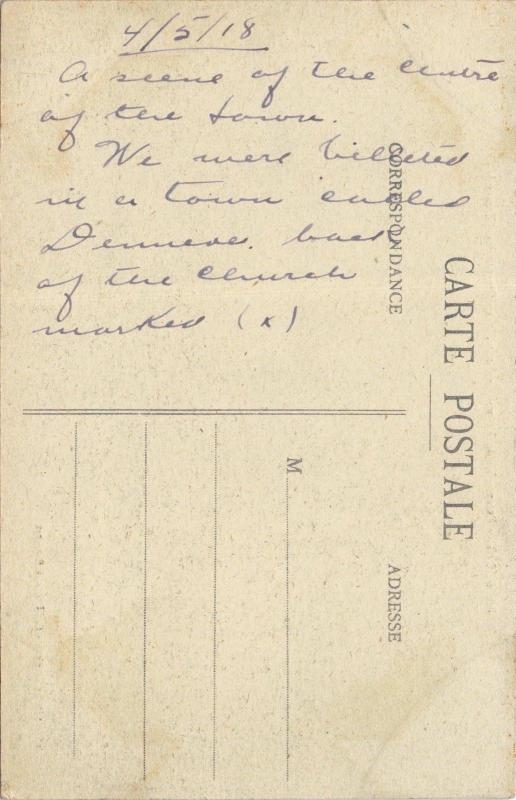 BACCARAT FRANCE~INCENDIEE par ALLEMANDS~GUERRE 1918-U.S SOLDIER MESSAGE POSTCARD