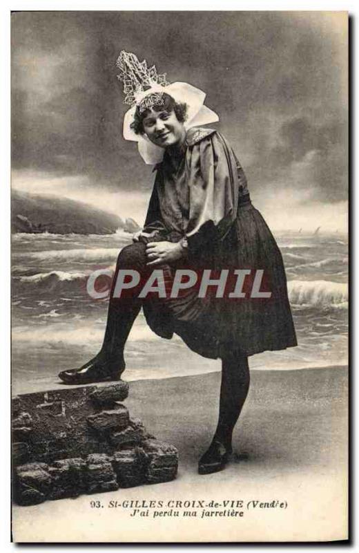 Old Postcard St Gilles Croix De Vie Jai Lost My Garter Woman Folklore