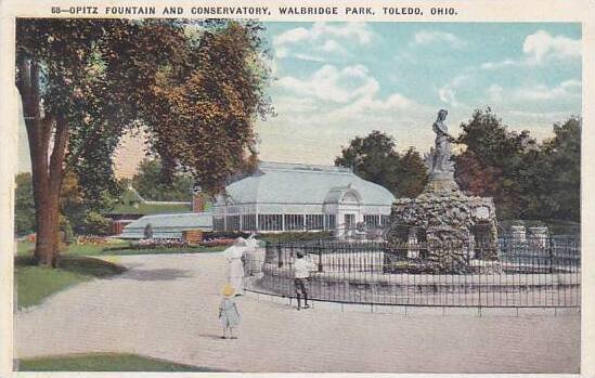 Ohio Toledo Opitz Fountain And Conservatory Walbridge Park 1921