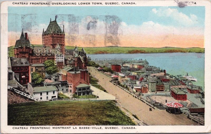 Chateau Frontenac Overlooking Lower Town Quebec QC Canada c1926 Postcard D65 