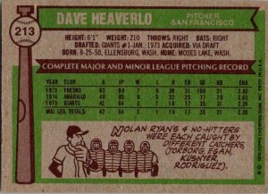 1976 Topps Baseball Card Dave Heaverlo San Francisco Giants sk13442