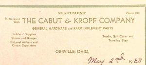 1938 ORRVILLE OHIO CABUT & KROPF CO GENERAL HARDWARE FARM BILLHEAD INVOICE Z439