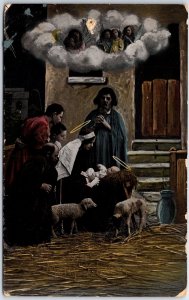 VINTAGE POSTCARD MERRY CHRISTMAS NATIVITY SCENE HALOS RELIGEOUS 1915 [pinhole]