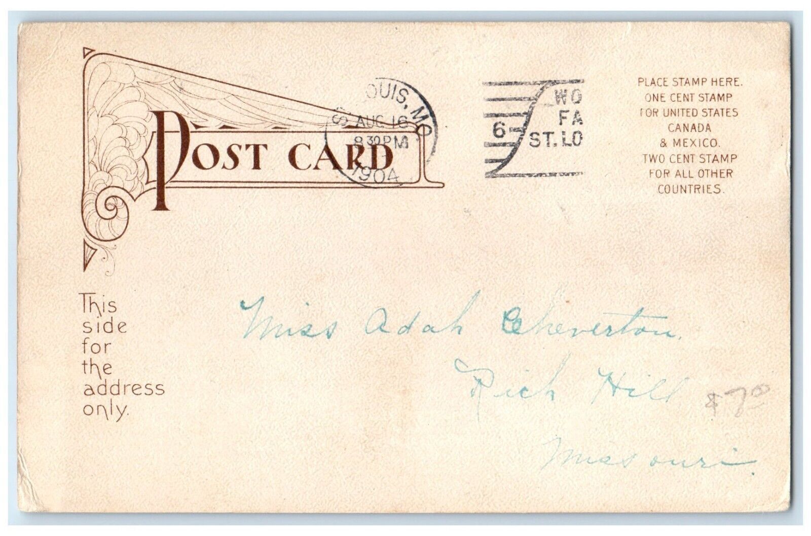 St. Louis Missouri MO Postcard Tony Faust Exterior Building 1904