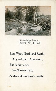 Postcard 1914 Greetings from Josephine, TX.           R4