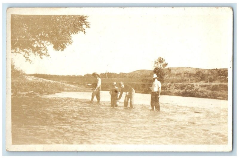 c1910's Mens Fishing River Scene RPPC Photo Unposted Antique Postcard