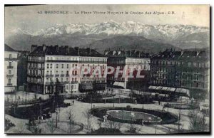 Old Postcard Grenoble Place Victor Hugo and the Chaine des Alpes