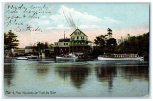 1905 Exterior View New Meadows Inn Building Boats River Maine Vintage Postcard