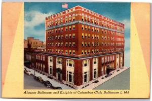 Alcazar Ballroom, Knights of Columbus Club, Baltimore MD Vintage Postcard I02