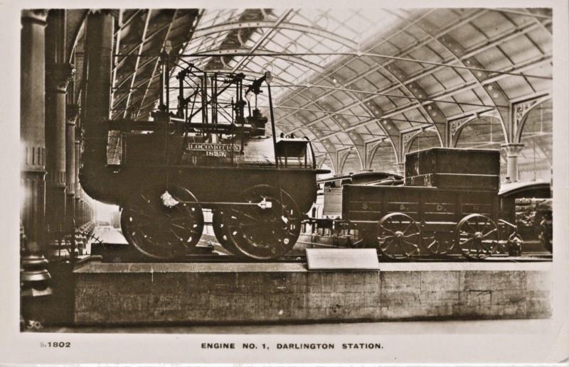 Engine No 1 Darlington Station Railways Real Photo Kingsway Postcard D23