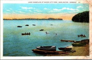 Vintage Vermont Postcard - Burlington - Lake Champlain at Queen City Park