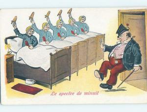 Pre-Linen comic foreign DRUNK MAN WITH DOUBLE VISION SEES ANGRY WIFE HL9128