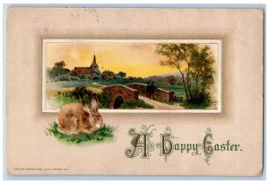 John Winsch Signed Postcard Easter Rabbit Church House Embossed Natick MA 1914