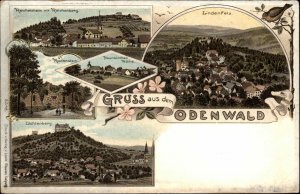 Gruss aus dem Odenwald Germany Rodenstein Reichenberg Linden Fels Postcard