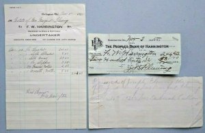 1925 Harrington Delaware Undertaker Letterhead Peoples Bank Check Fleming