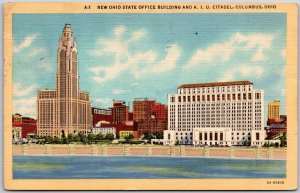 1945 Columbus OH-Ohio, New Ohio State Office Building & A.I.U. Citadel, Postcard