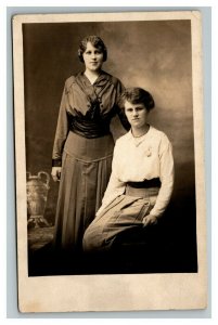 Vintage 1910's RPPC Postcard - Studio Portrait Mother & Daughter Minneapolis MN
