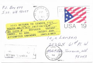 US  Used. Postal History. Attempted, returned. double cancel.