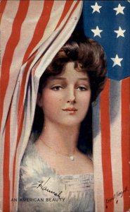 Patriotic American Flag Beautiful Woman AN AMERICAN BEAUTY Ernest Linzell PC