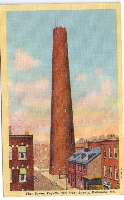 Shot Tower Fayette and Front Streets Baltimore MD CurtTeich 1934 Linen 2