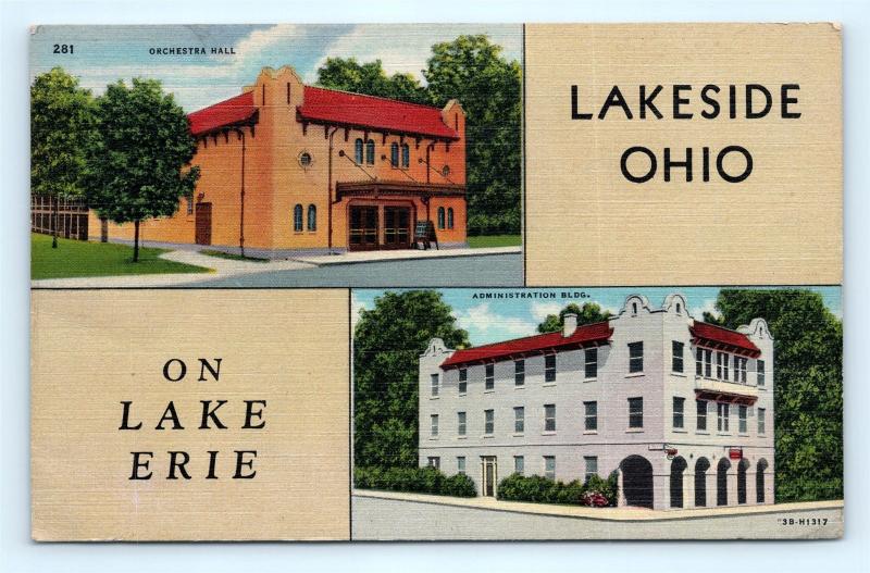 Postcard OH Lakeside on Lake Erie Orchestra Hall Administration Building I11