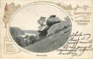 c1905 Postcard Greetings From Harpers Ferry West Virginia Jefferson's Rock