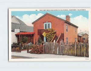 Postcard The First Brick Building In California, Monterey, California