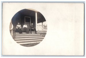 c1905 Woman Holding Terrier Dog At Porch RPPC Photo Unposted Antique Postcard