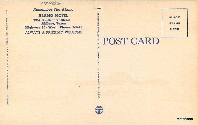 1940s Alamo Motel ABLIENE TEXAS Linen EB Thomas postcard 16-88 