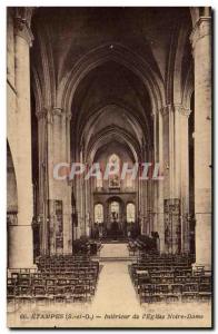 Etampes Old Postcard Interior of Notre Dame & # 39eglise