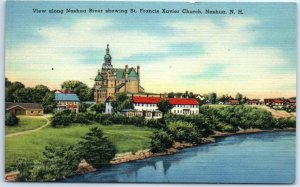 M-64271 View along Nashua River showing St Francis Xavier Church Nashua N H