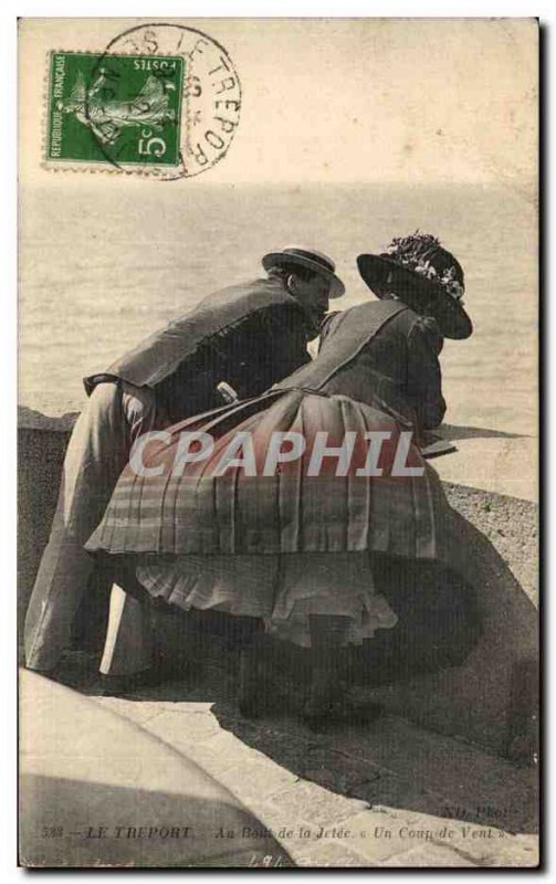 Old Postcard Le Treport In Rout of Jetee A Gust of Wind