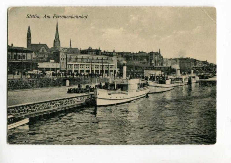 289126 POLAND STETTIN Szczecin ships on harbor Vintage postcard