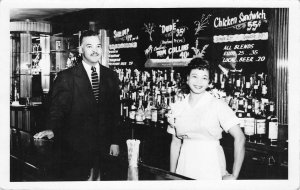 RPPC Couple Bar Interior Alcohol Black Americana ca 1950s Photo Vintage Postcard
